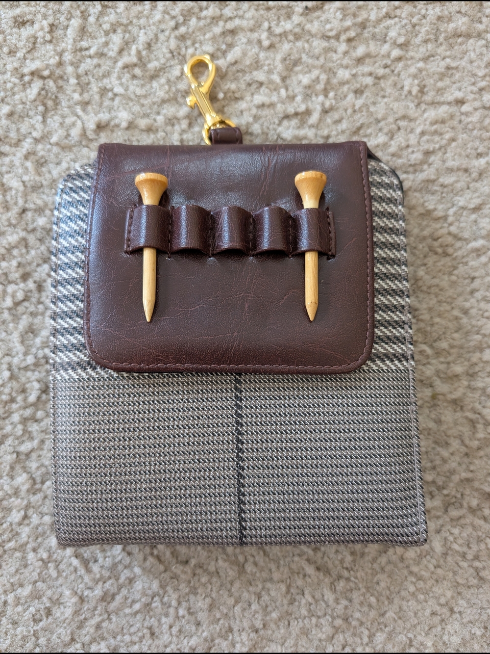 Men's Brown Leather & Gray Tweed Golf Tee Pouch